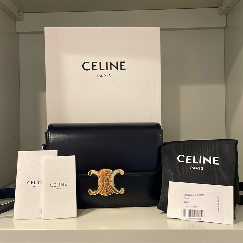Celine Teen Triomphe Bag in Shiny Calfskin Black